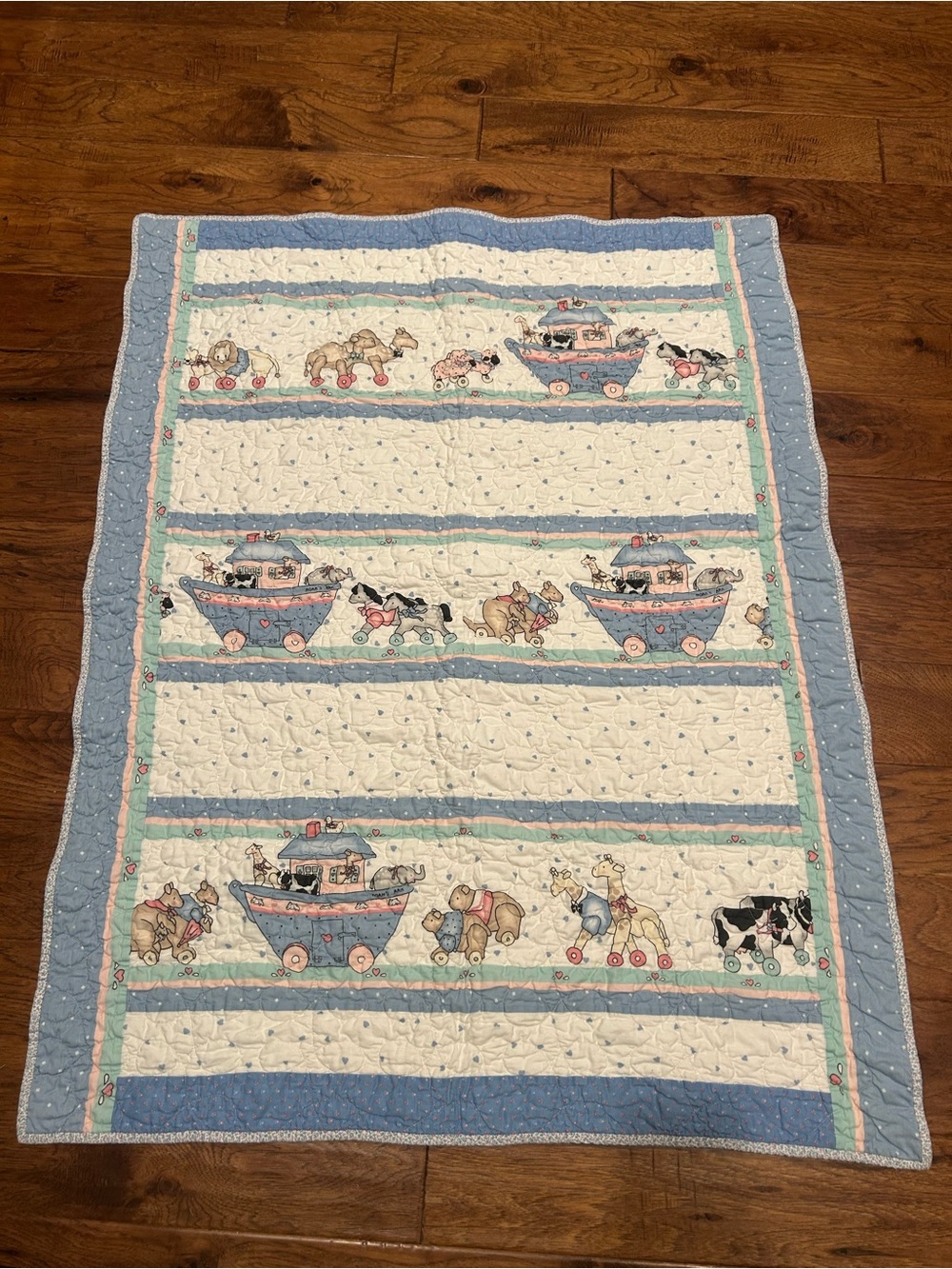 Blue and Cream Noah's Ark Baby Quilt